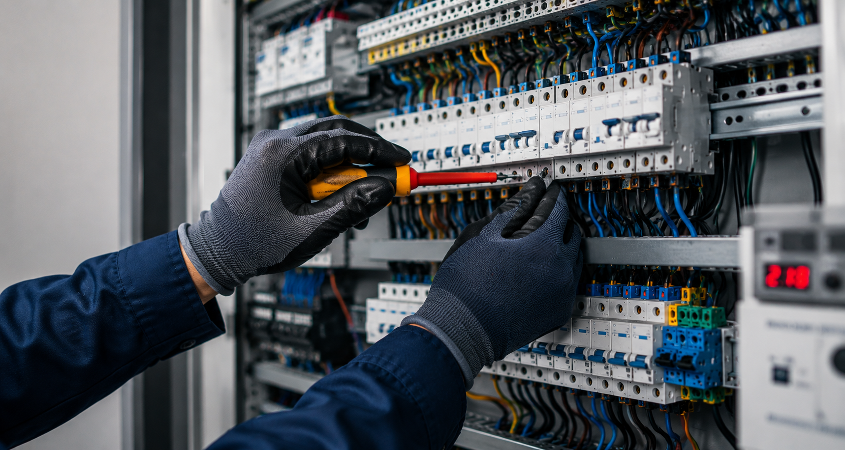 Técnico a realizar instalação elétrica